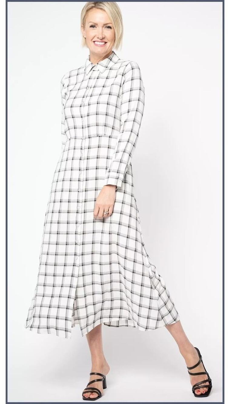 Attitudes by Renee Regular Illusion Waist Shirtdress Ebony Plaid Medium A606757
